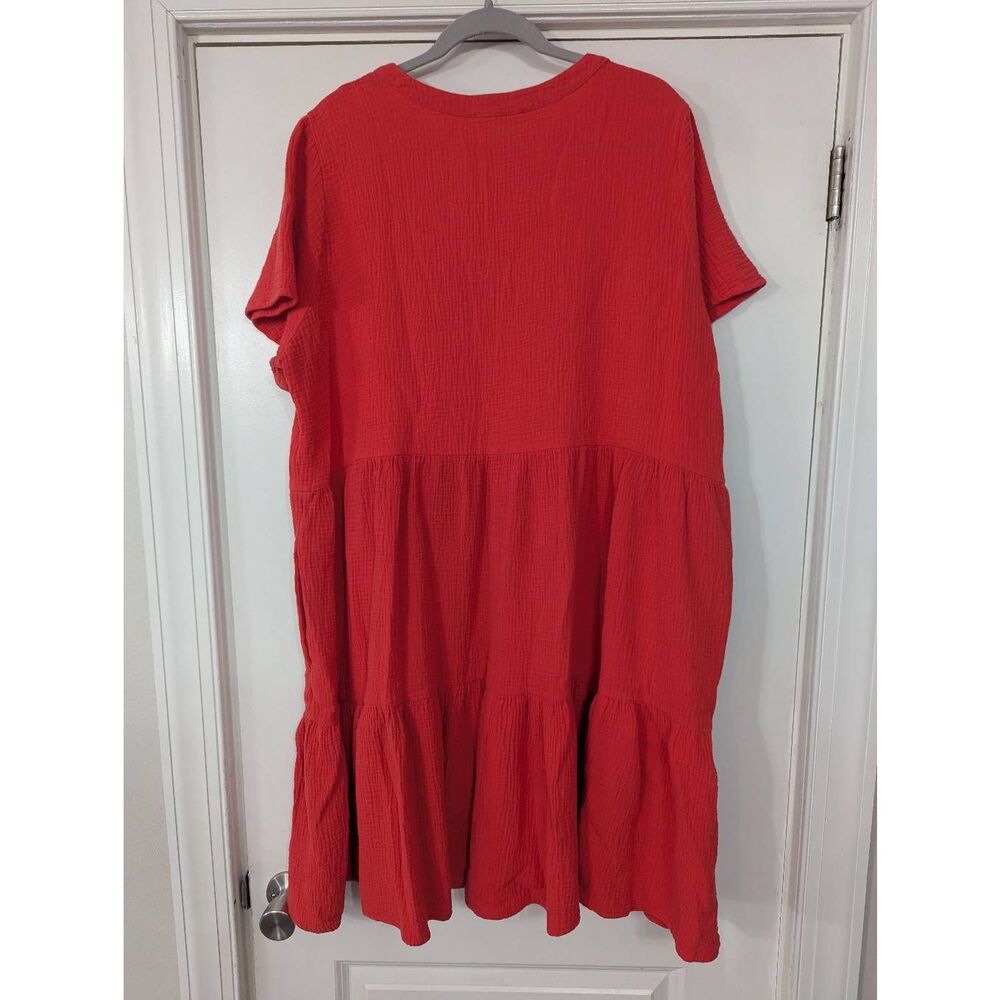 Lucky Brand Dress women's size 1X red gauze tiered V-neck pockets airy - Picture 7 of 7